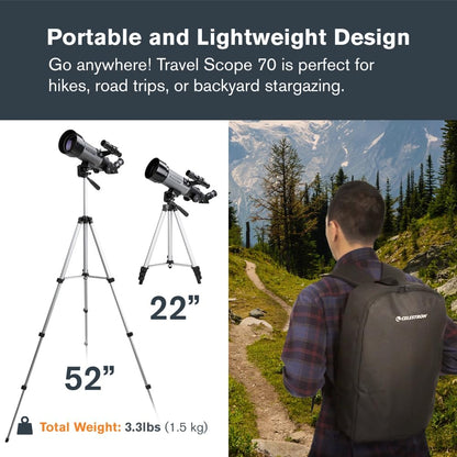 Celestron Travel Scope 80 Portable Refractor Telescope – 80mm Aperture, Fully-Coated Glass Optics – Includes Tripod, Smartphone Adapter, Backpack & Software – Ideal for Beginners & Travel