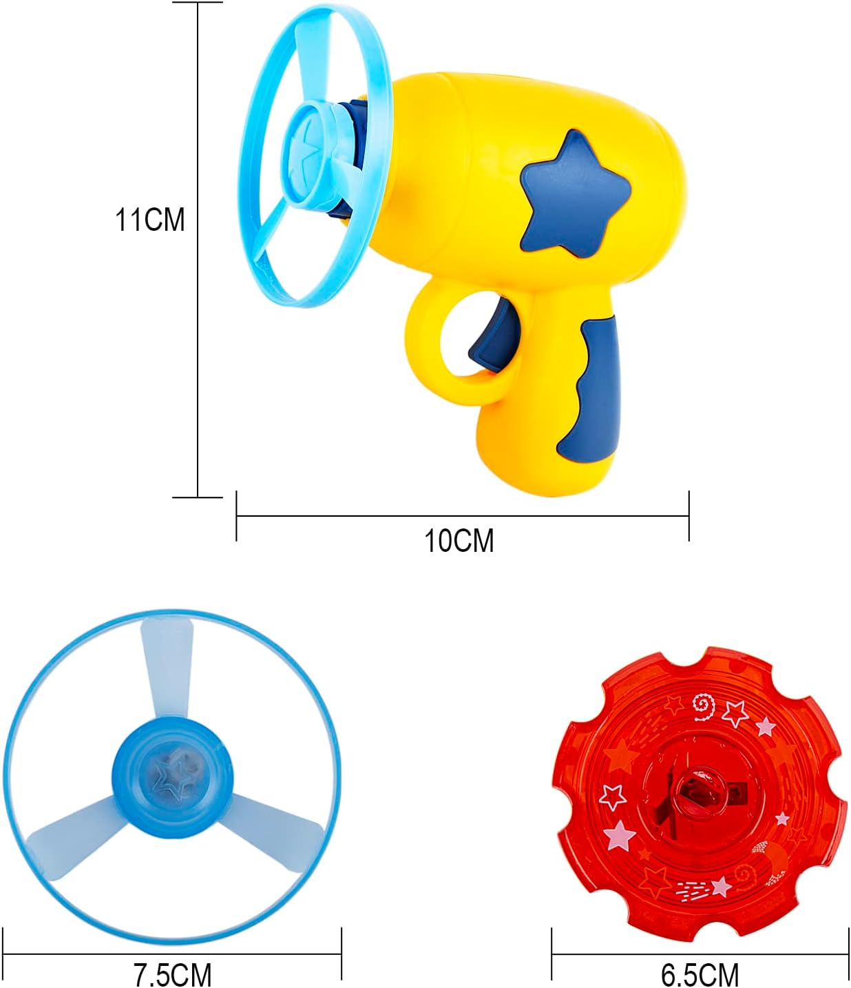 Berry President Flying Saucer Toy, Flying Disc Launch Playset with Rotating Flash Light, Indoor Outdoor Twist Shoot Toy for Kids Aged 3 Years Old & Up (Yellow)
