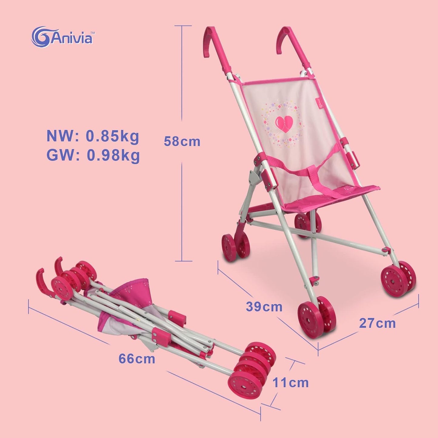 Anivia Stroller Toy Collection Doll Stroller Baby Doll Accessories for Toddlers 1-3Heart Design Gifts for Toddlers and Girls Toy Stroller