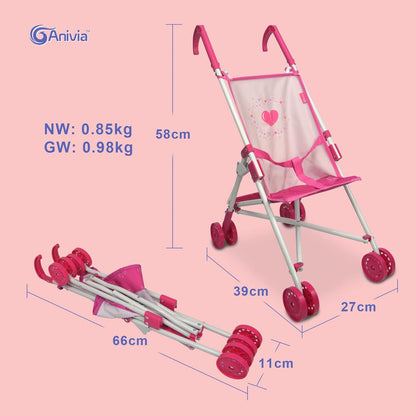 Anivia Stroller Toy Collection Doll Stroller Baby Doll Accessories for Toddlers 1-3Heart Design Gifts for Toddlers and Girls Toy Stroller