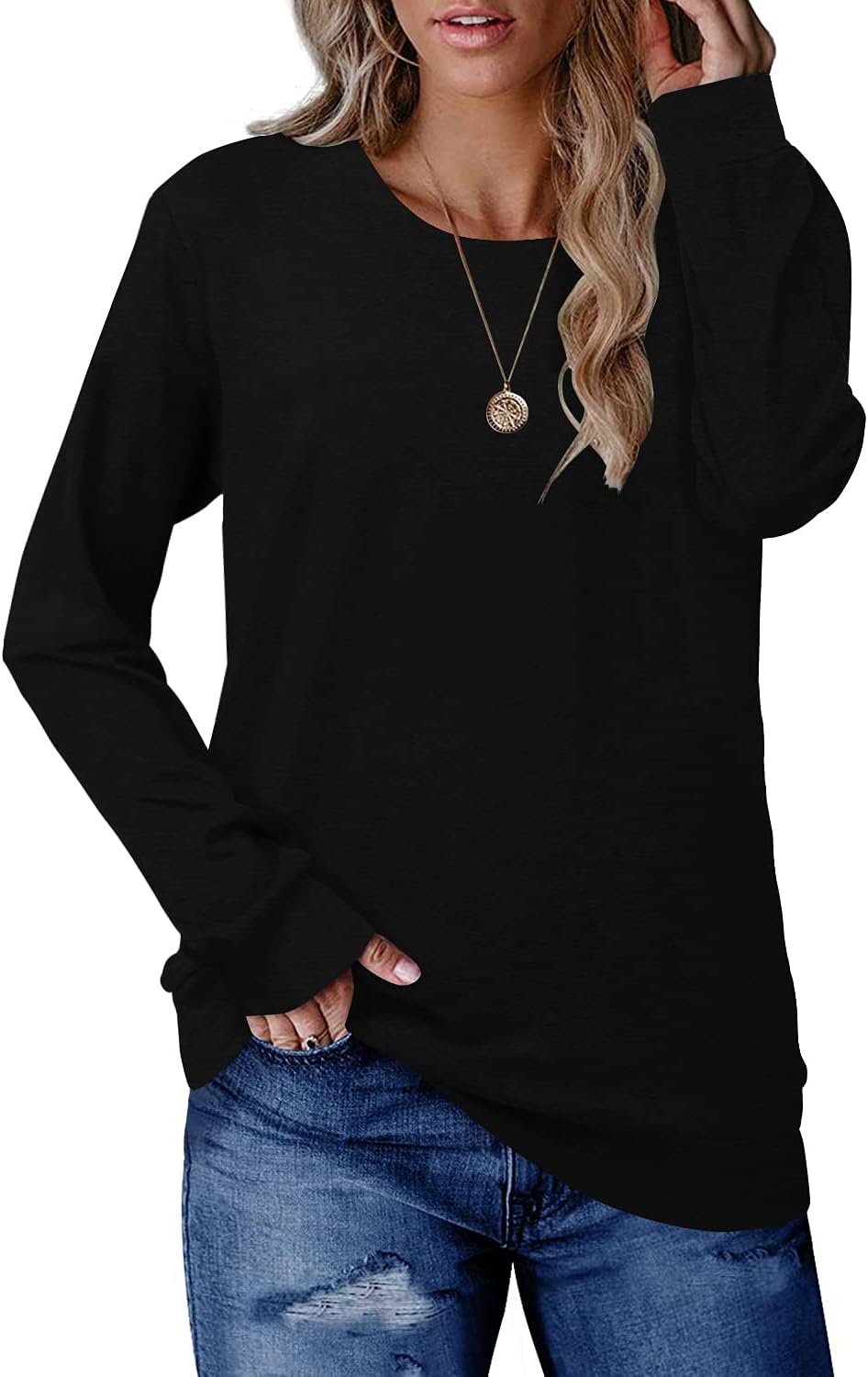 CRAZY GRID Womens Trendy Long Sleeve Shirts Casual Loose Soft Sweatshirt Fall Tops