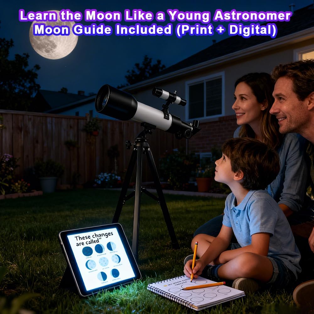 Telescope for Kids 60mm 90x Magnification with Sturdy Tripod, 2 Eyepieces & Finder Scope, 360mm Tube, STEM Astronomy Educational Gift for Boys & Girls 6-12