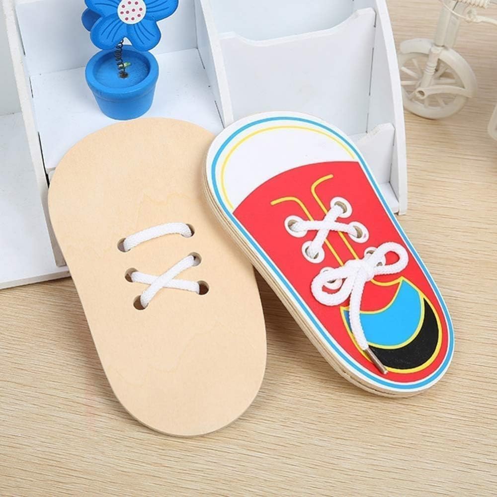 Shoe Tying Practice, Wooden Learn to Tie Your Own Shoes Threading Lacing Shoes Training Early Learning Kits, Decorative Accessories