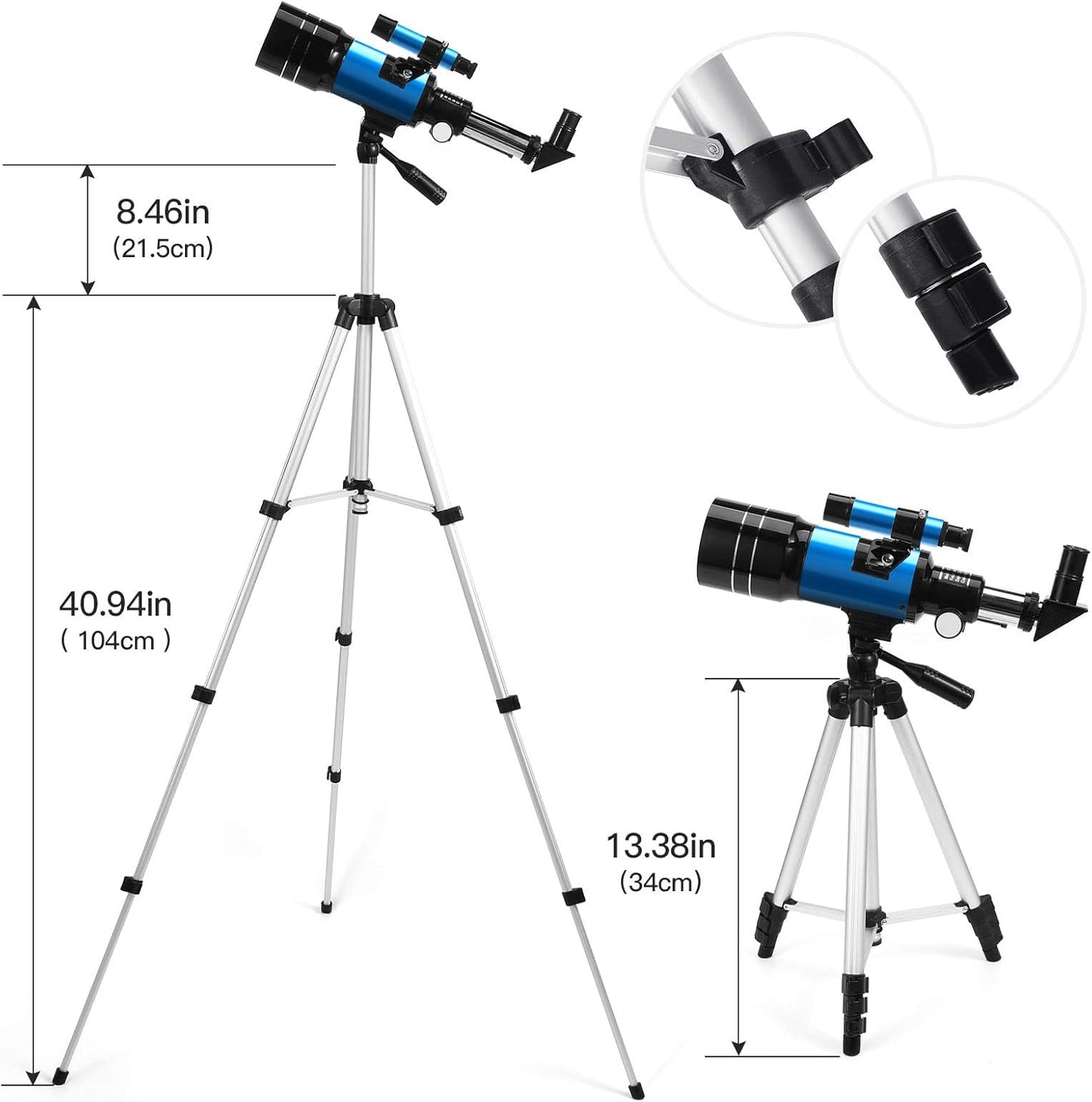 Telescope for Kids & Adults, 70mm Aperture 300mm Telescopes for Astronomy Beginners, 15X-150X Magnification Portable Refractor Telescope with Adjustable Tripod, Phone Adapter