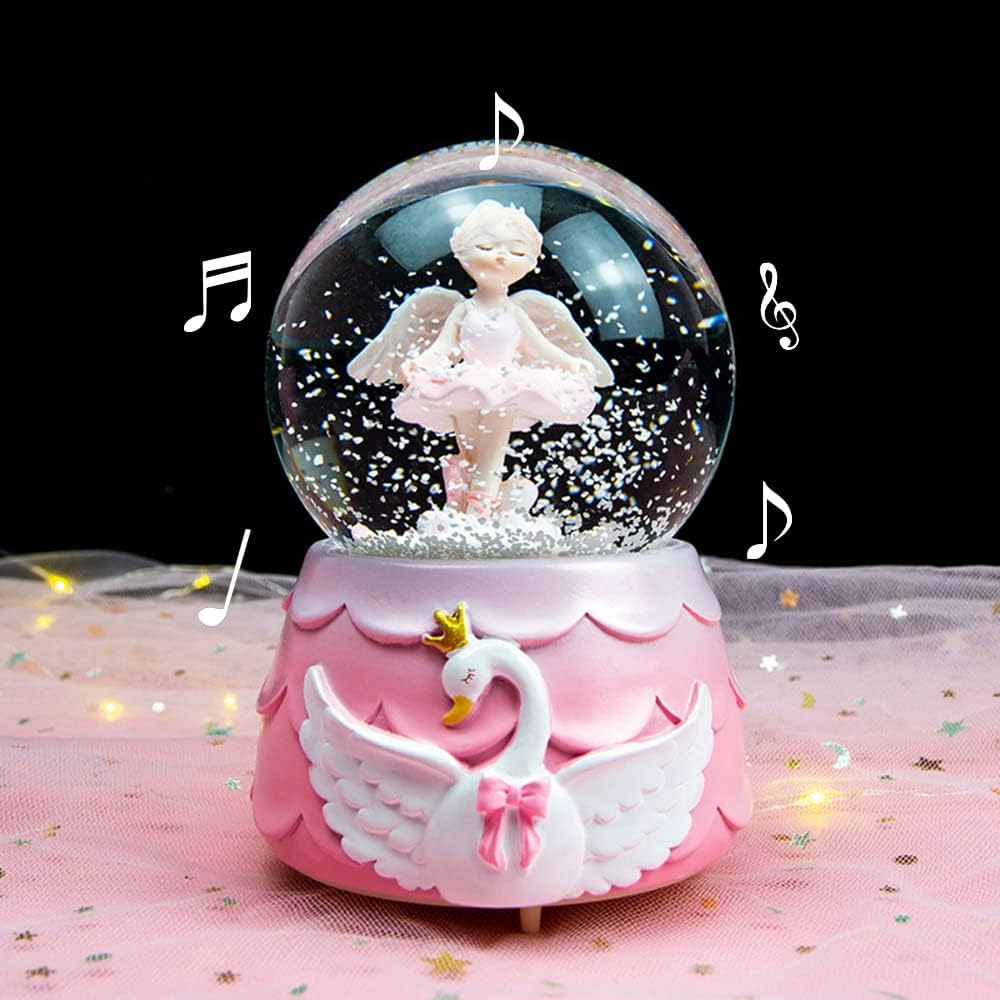 Ballerina Girl Swan Lake Musical Snow Globe, 80MM Glass Snowglobe Ballet Dancer Music Box with Colorful Lights for Girls Kids Daughter Granddaughter(Purple)