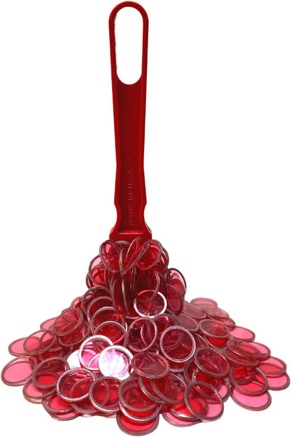 MR CHIPS Made in USA Upgraded Bingo Magnetic Wand & 200 Pieces ¾ Inch Red Plastic Chips with Metal Rings - Support American Jobs