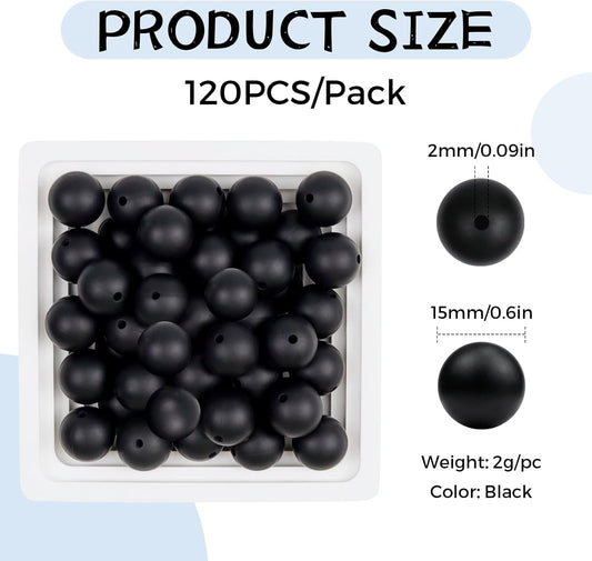 120PCS FIVEIZERO Silicone Beads for Keychain Making, 15mm Glacier Gray Round Silicone Rubber Focal Beads Bulk for DIY Crafts, Bracelets, Necklaces, and Pens