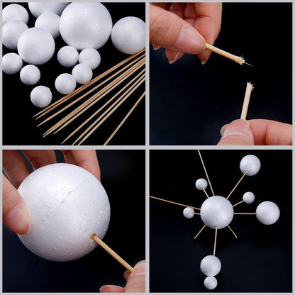 Pllieay Make Your Own Solar System Model with 14 Mixed Sized Polystyrene Spheres Balls and 10 Pieces 24 cm Long Bamboo Sticks for School Projects
