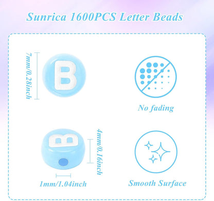 1600Pcs White and Silver Round Letter Beads A-Z, 4X7mm Acrylic Alphabet Beads for Jewelry Making