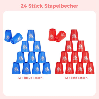 yeesport 48 PCS Sport Stacking Cups with Horse Pattern, Sport Training Game for Challenge Competition, Plastic Stacking Cups, Classic Family Game for Youth and Adults, Red+Blue+Green+Yellow
