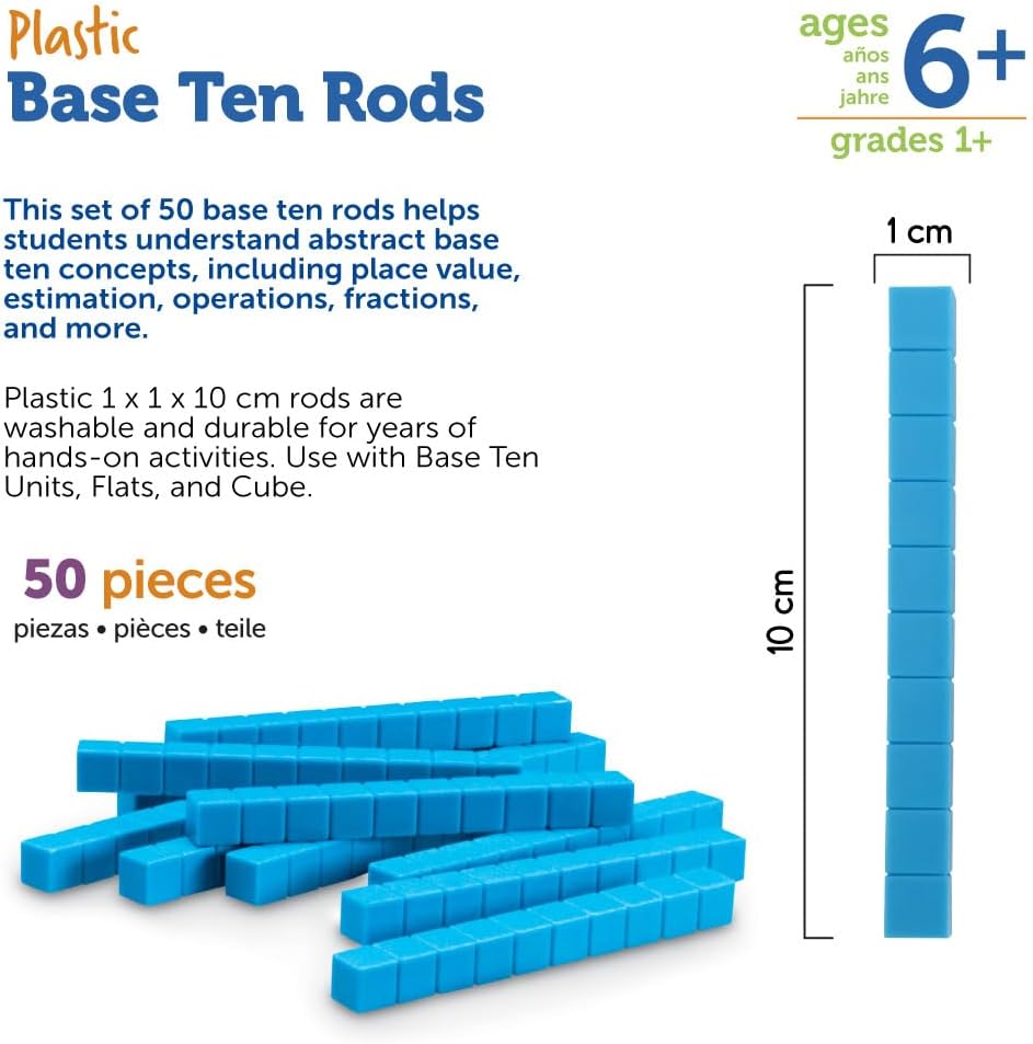 Learning Resources Base Ten Blocks Smart Pack - 121 Pieces, Ages 6+, Grades 1+, Math First Grade Games, School Supplies
