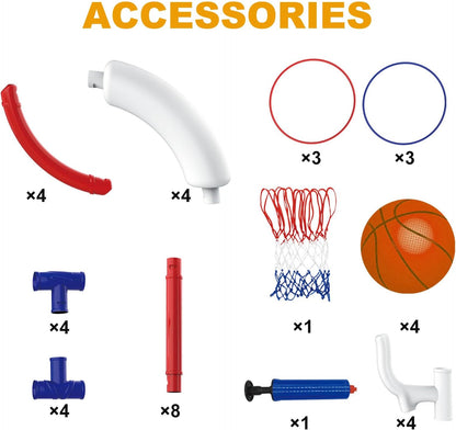 Taotuo Red Floating Pool Basketball Hoop, 2-in-1 Basketball & Ring Toss Game with 4 Balls, 6 Rings&Pump, Summer Pool Toys Outdoor Water Fun Family Party for Age 3-12