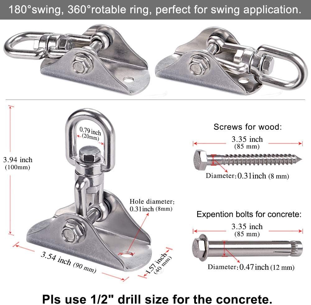 SELEWARE Anti-Squeaking Swing Hanger Stainless Steel Swing Set Hook Ceiling Mount Bracket for Hammock Chair Toddler Swing Yoga Swing Punching Bag 2 Packs