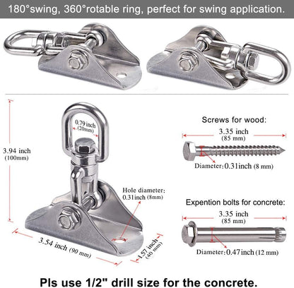 SELEWARE Anti-Squeaking Swing Hanger Stainless Steel Swing Set Hook Ceiling Mount Bracket for Hammock Chair Toddler Swing Yoga Swing Punching Bag 2 Packs