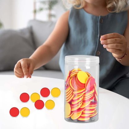 B Baosity 100 Pieces Math Counters for Kids Two Color Counters with Storage Bucket Bingo Chip Learning Counters for Party Children, Red Yellow, 25mm