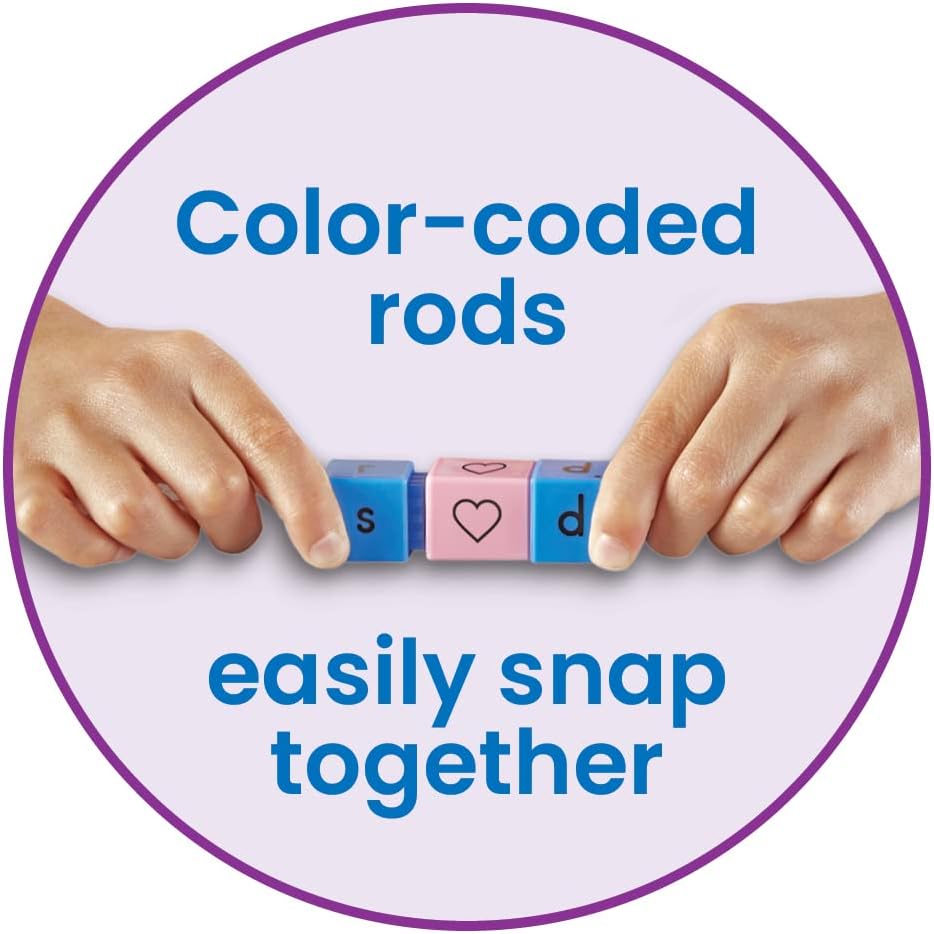hand2mind Reading Rods Building Sight Words, Word Building Activities, Letter Blocks, Sight Words Kindergarten, CVC Words Spelling Toys, Reading Tools for Kids, Science of Reading Manipulatives