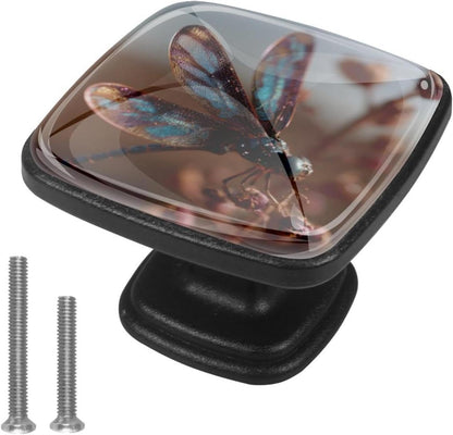 4 Pack Cabinet Knobs Drawer Pulls, 30mm Round ABS Glass Drawer Hardware Growing Purple Butterflies Cabinet Handles with Screws for Dressers Kitchens Cupboard