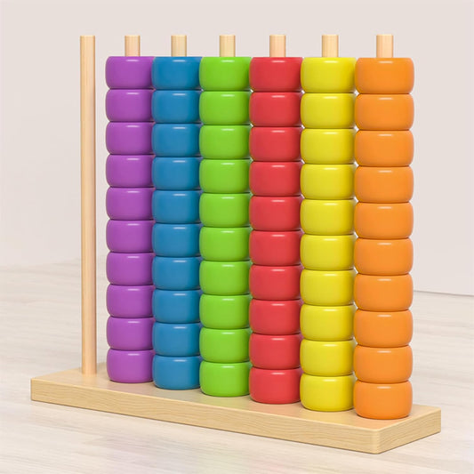 Color Stacking Game, 60 Pcs Challenge Colorful Ring Stacking Games, Wooden Rainbow Sorting & Stacking, Fun Color Matching Puzzle Game for Family Game Night, Includes 1 Stack Racks & 60 Rings (1 PCS)