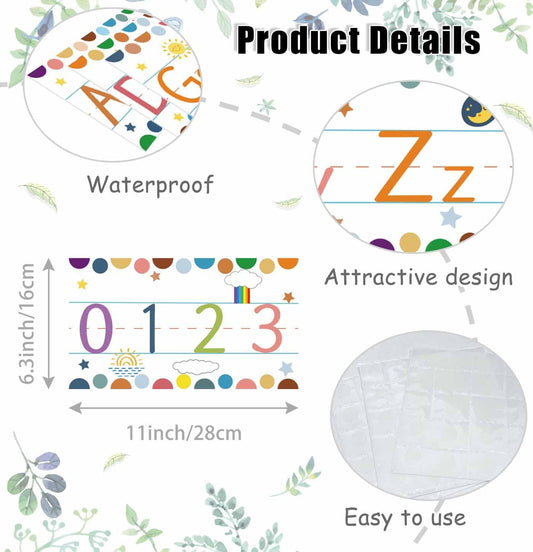 12 Pcs Alphabet Bulletin Board Strips Alphabet and Number Lines ABC Rainbow Themed Alphabet Poster for Preschool Kindergarten Bedroom Playroom Classroom Wall Decoration