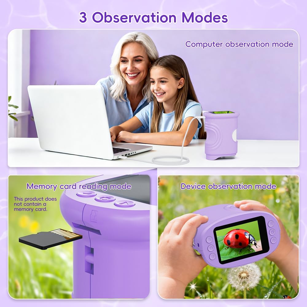 Temodu Kids Microscope 2.0" Screen 1000X Digital Microscope for Kids, Mini Pocket Handheld Microscopes for Children Birthday Festival Gift, Science Education Fun Toys for Boys Girls Ages 4-12 (Blue)