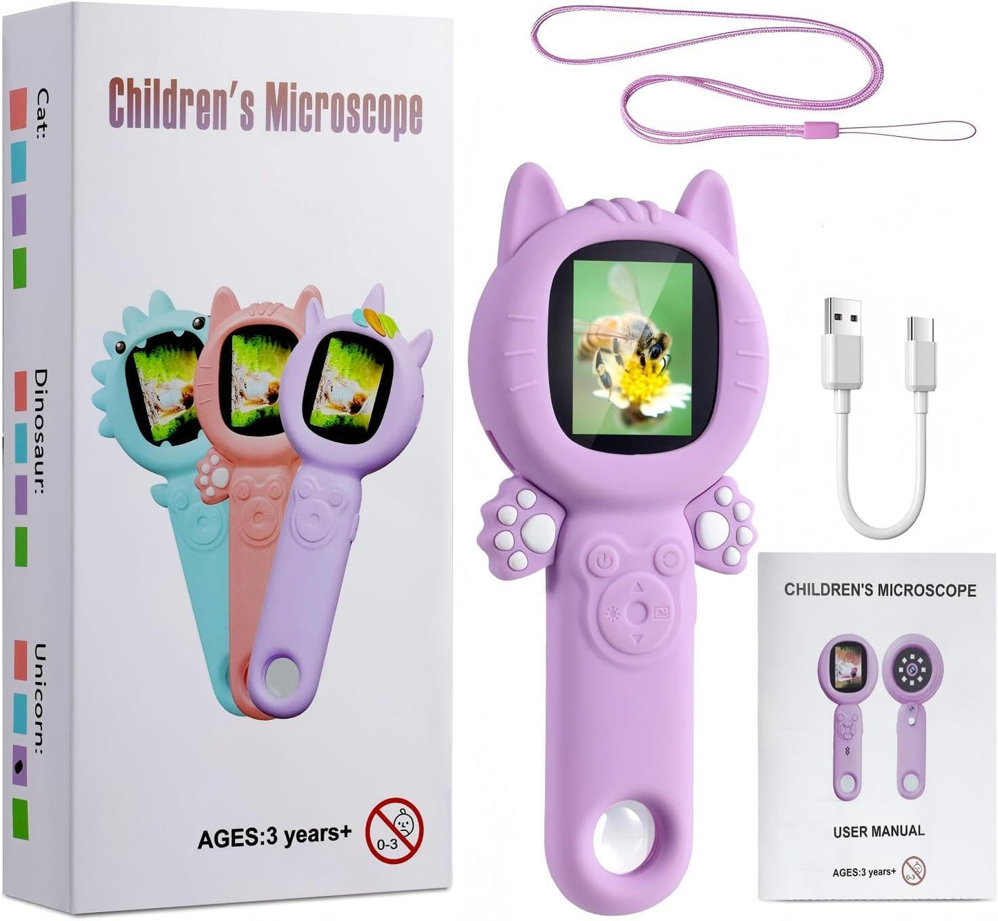Kids Microscope – 500X Digital Pocket Handheld Microscope with Dual Cameras & Autofocus, STEM Educational Toy & Perfect Christmas Birthday Gift for Boys & Girls Ages 3 4 5 6 7 8 9 10(Pink)