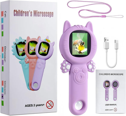 Kids Microscope – 500X Digital Pocket Handheld Microscope with Dual Cameras & Autofocus, STEM Educational Toy & Perfect Christmas Birthday Gift for Boys & Girls Ages 3 4 5 6 7 8 9 10(Pink)