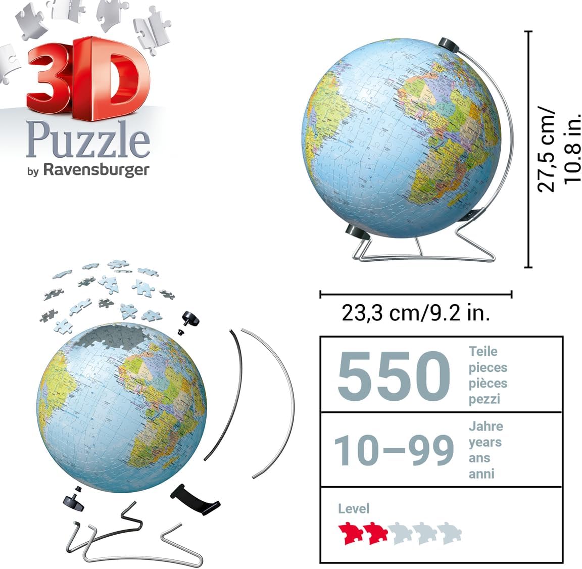 Ravensburger The Earth 540 Piece 3D Puzzle - Engaging Fun for Kids and Adults | Precision Fit with Easy Click Technology | Durable Displayable Model | Celebrating Over 130 Years of Quality