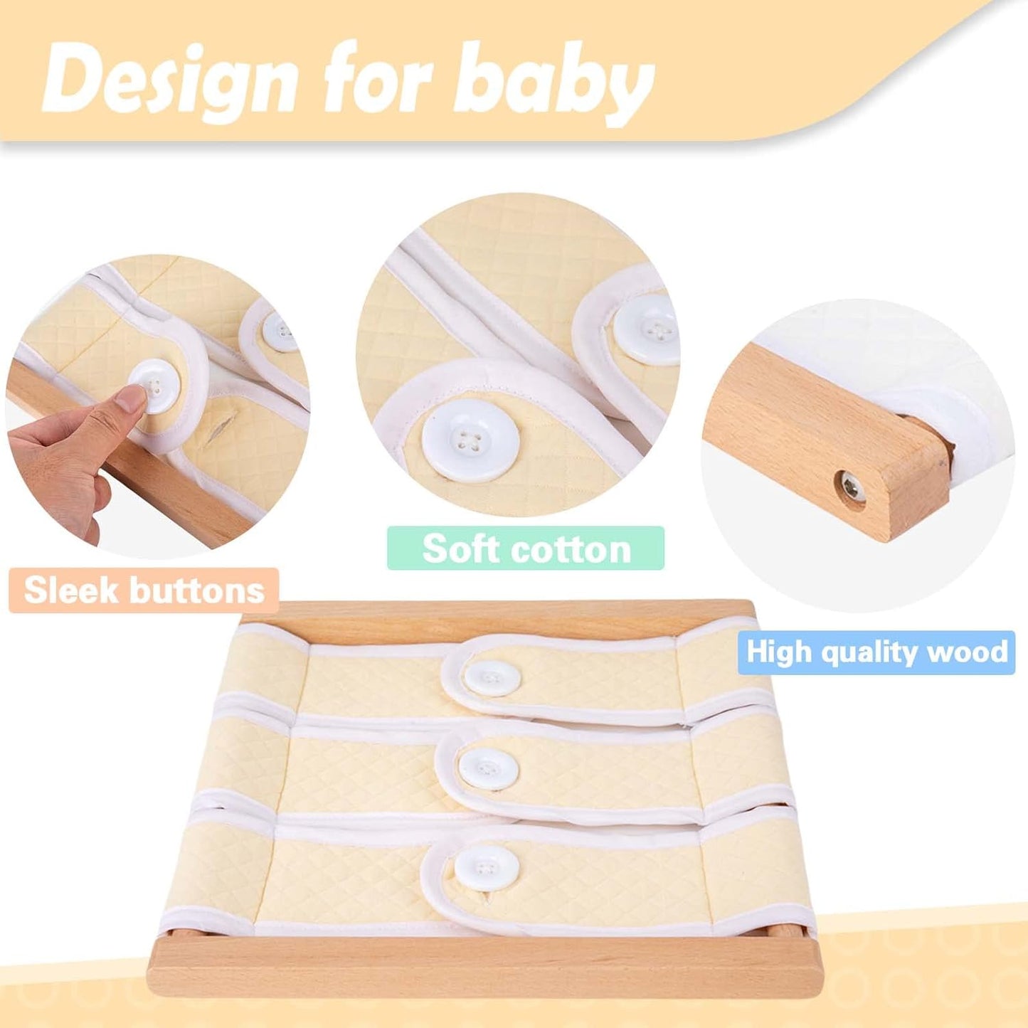 Montessori Wooden Toys for Dressing Learning Board Learning Basic Dressing Skills - Buttons, Snaps, Zippers, Belt Buckles & Hook-and-Loop Fastener Toys for 1 2 3 Year Old Toddlers Sensory Toy Gifts