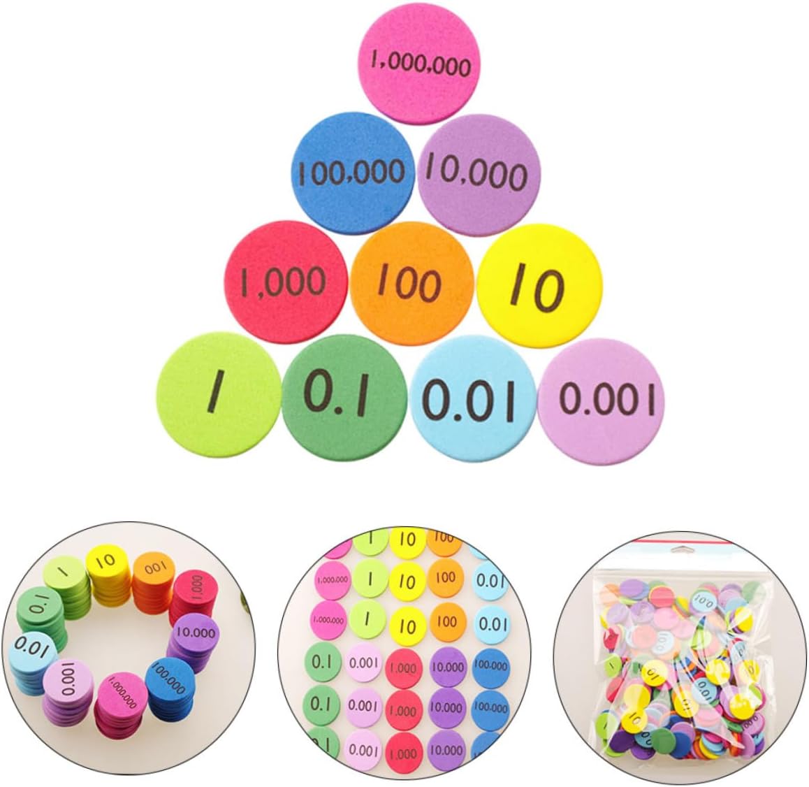 Uonlytech 300Pcs Eva Place Value Disks Manipulatives Non Slip Learning for Math Skills for Educational Activities and Early Numeracy