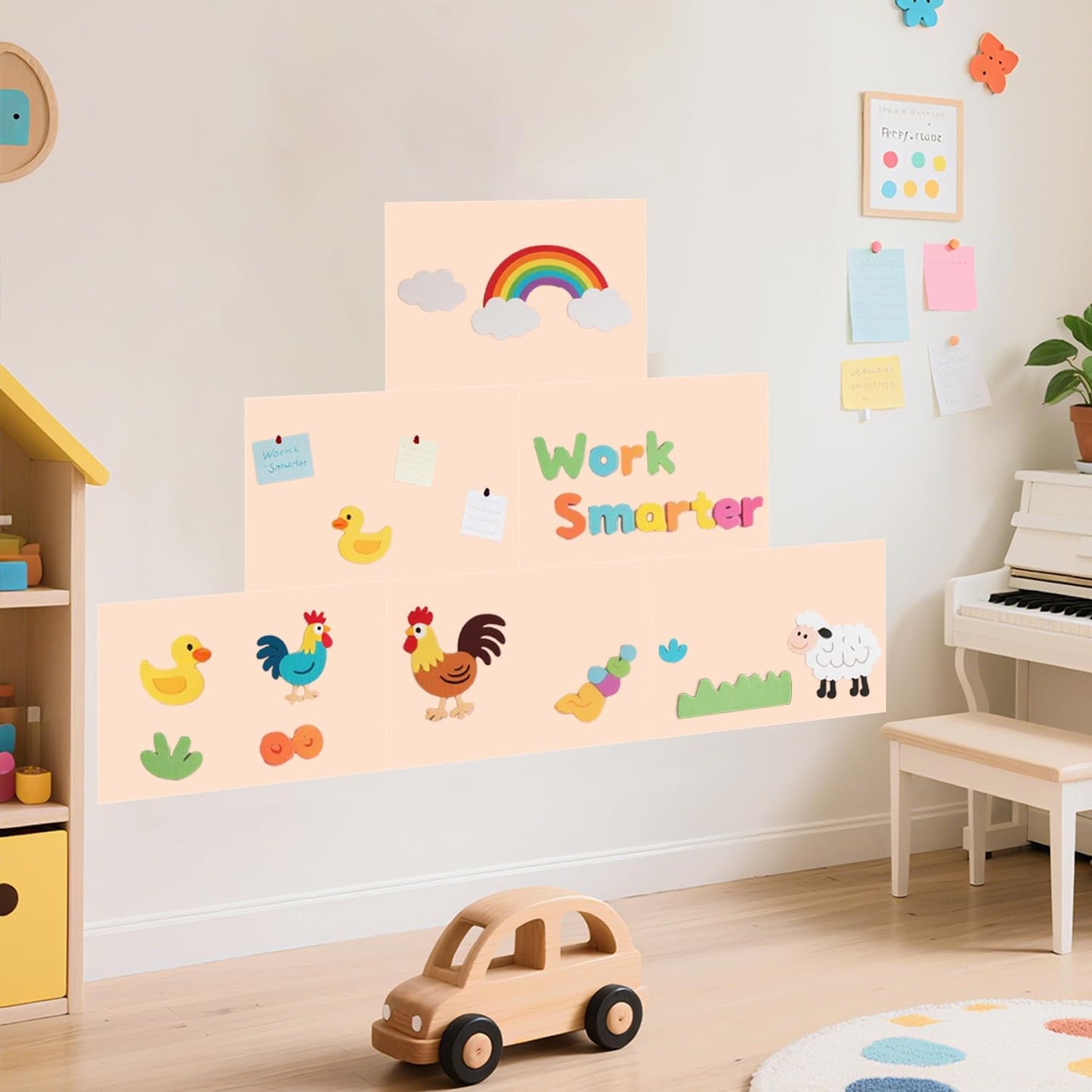 Magnetic Decal Wall for Kids Set of 6 Milk Tea Magnetic Chalkboard for Wall Peel and Stick Magnet Sheets with Chalk Tangram Puzzle and Multiple Accessories Magnetic Wall Decal for Playroom Home