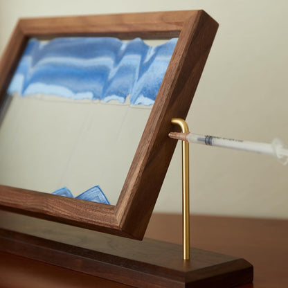 Solid Wood Oasis Mini Art Liquid Motion 360-Degree Rotation, Made of Black Walnut and H62 Brass, 3D Highly Transparent Office Decor (Desert)