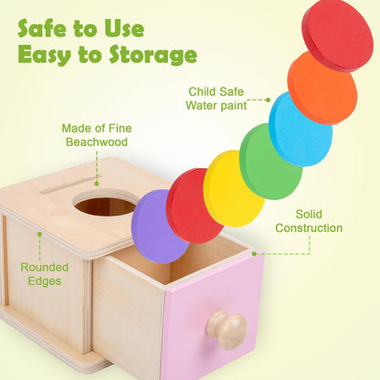 Adena Montessori Coin Box -Natural Wood Double-Sided Object Permanence Box Toy for 1-Year-Old Babies, Wooden Montessori Developmental Toy for 6-12 Month, Early Learning Gift