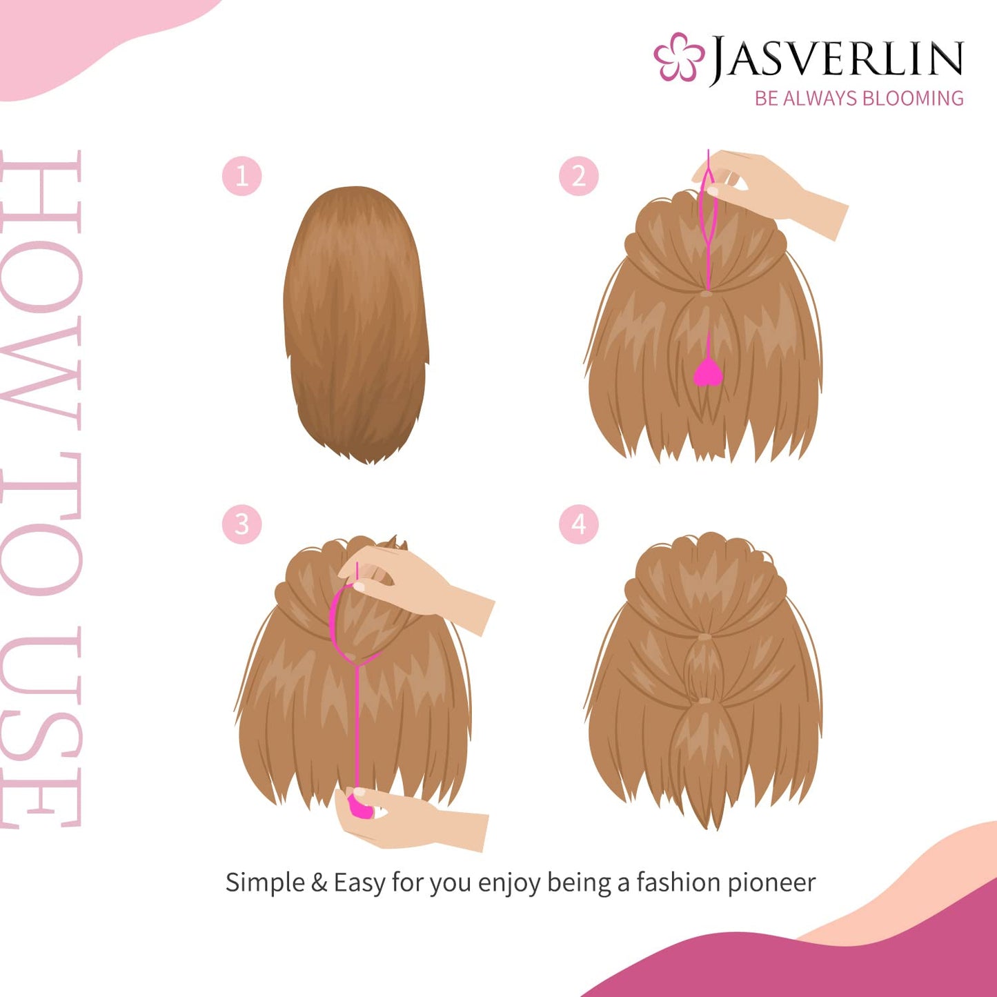 JASVERLIN Hair Beader Tool: Automatic Beads Loader for Braids, Ponytails, and Hair Threading Applicator Set (15 pcs, Black)