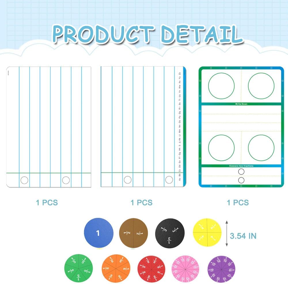 Giant 23.3x16.5inch Magnetic Notebook Lined Paper for Whiteboard, Fraction Circles,Notebook Paper for Classroom Dry Erase Handwriting Chart Kids for Teachers