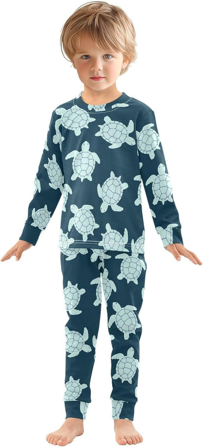 ALAZA Shark Starfish Palm Tree 2 Piece Pajama Set Long Sleeve Top and Pants Sleepwear Unisex - Colors B