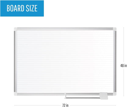 MasterVision gridded Magnetic Steel Dry Erase Planning Board, 1 x 2 Grid, 36 x 24, White Surface, Silver Aluminum Frame