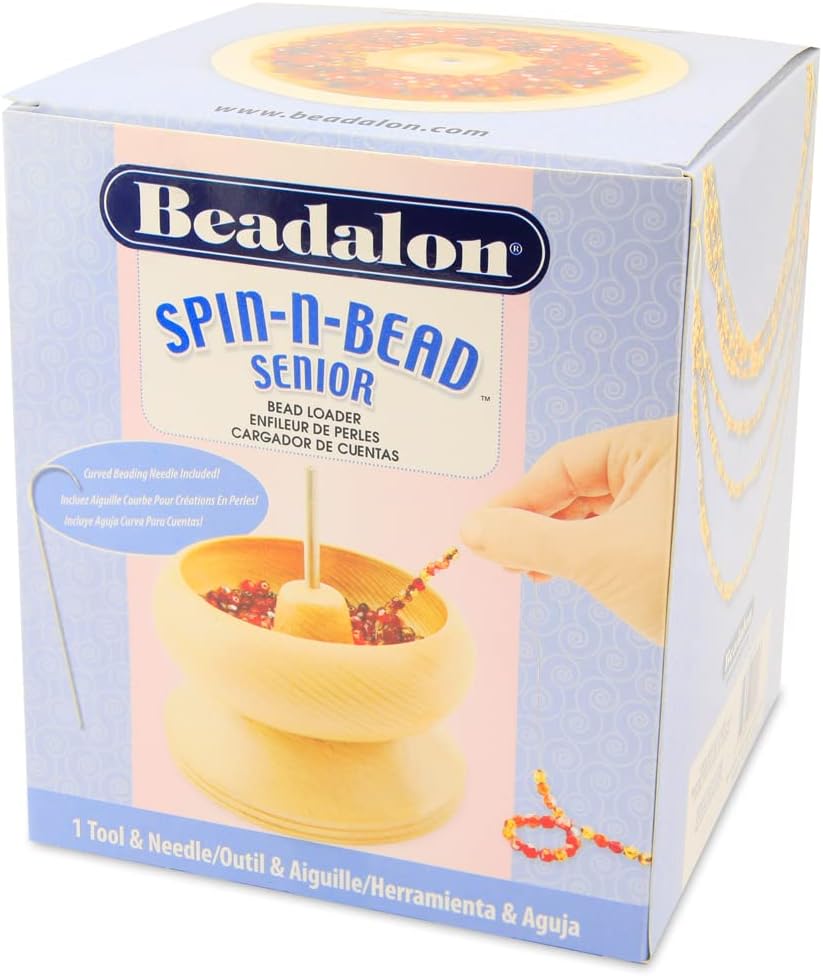 Beadalon Spin N Bead Spinner for Fast Stringing - Ideal for Beaders, Jewelry Makers & Designers - Wood Bowl with Big Eye Needle - Saves Time & Loads Seed Beads Efficiently