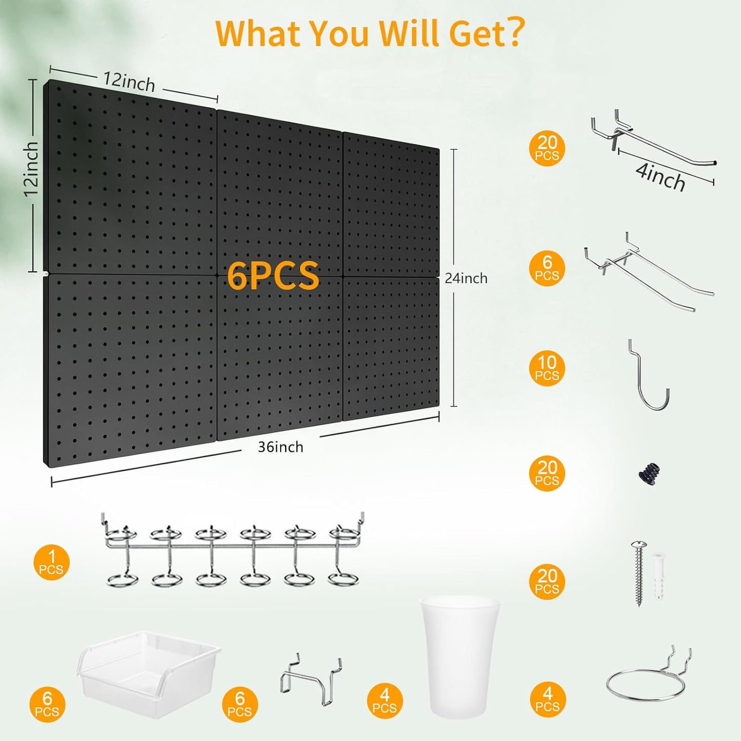Peg Board, 4PCS Metal Pegboard Wall Organizer. Heavy Duty Pegboard, Peg Boards, Pegboard for Walls, White Pegboard for Garage Craft Room Workbench Office Kitchen Tool Organization, 12"*12"