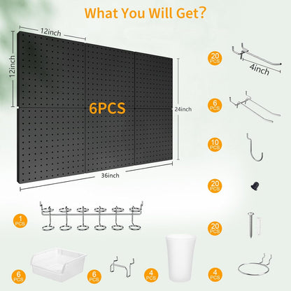 Peg Board, 4PCS Metal Pegboard Wall Organizer. Heavy Duty Pegboard, Peg Boards, Pegboard for Walls, White Pegboard for Garage Craft Room Workbench Office Kitchen Tool Organization, 12"*12"