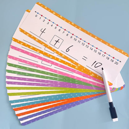 Lachilly Addition & Subtraction Number Line Dry Erase Cards Math Manipulatives Board for Kids Students Classroom Home Write and Wipe 3.46" x 10.5", 8Pcs for 0-10, 8Pcs for 0-20