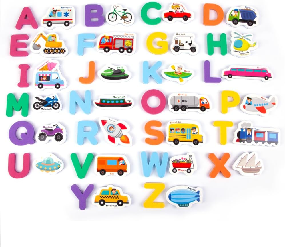 Crayola: ABC Matching Magnet Set – Vehicle-to-Go - 52pc Alphabet & Image Foam Magnets, Classroom & Home Education, Spelling-Learning, Toddler Kids 3+