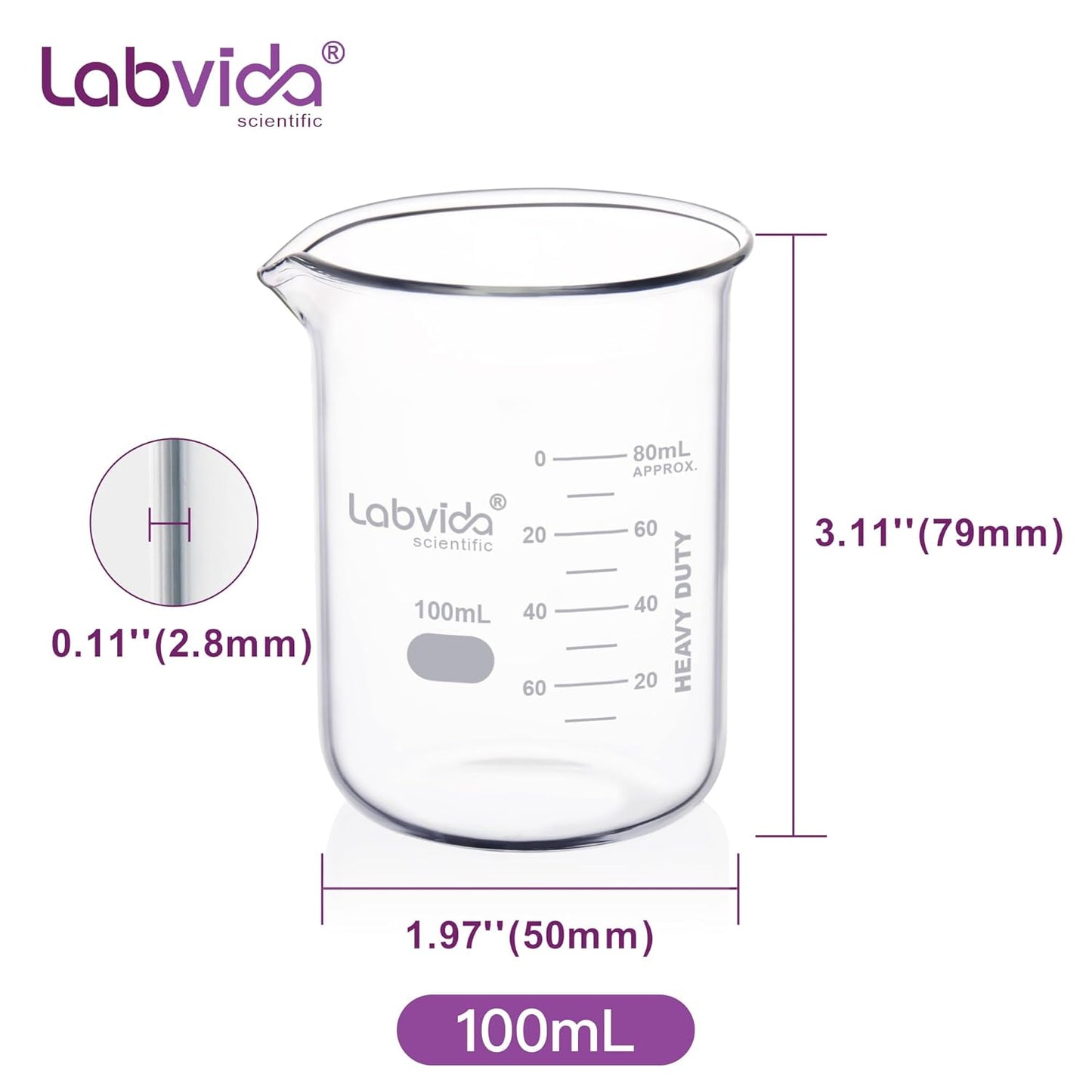 12pcs 50ml Upgrated Thick Glass Beakers, Shot Glass Beaker set, 3.3 Boro Griffin Low Form, Double Scale, LVA003