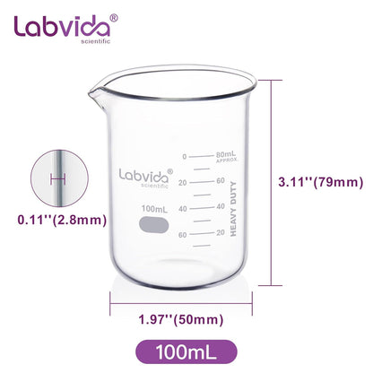 12pcs 50ml Upgrated Thick Glass Beakers, Shot Glass Beaker set, 3.3 Boro Griffin Low Form, Double Scale, LVA003