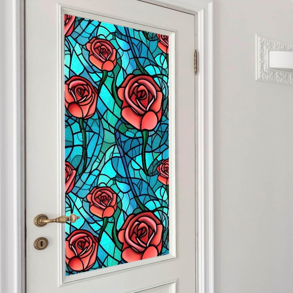 JOONOR Privacy Window Film Stained Glass Window Sticker Non-Adhesive Frosted Glass Film Decorative Magnolia Flower Pattern Static Cling Decals for Home UV Blocking/Heat Insulation 17.7 x 39.4 Inch