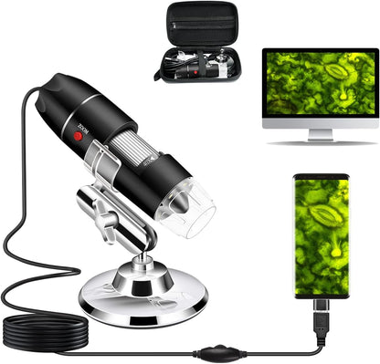USB Microscope Camera with Stand & Carrying Case, Cainda Digital Microscope Compatible with Android Windows Linux Mac, Portable Magnifier Camera for Kids Students Adults(Not for iPhone/iPad)