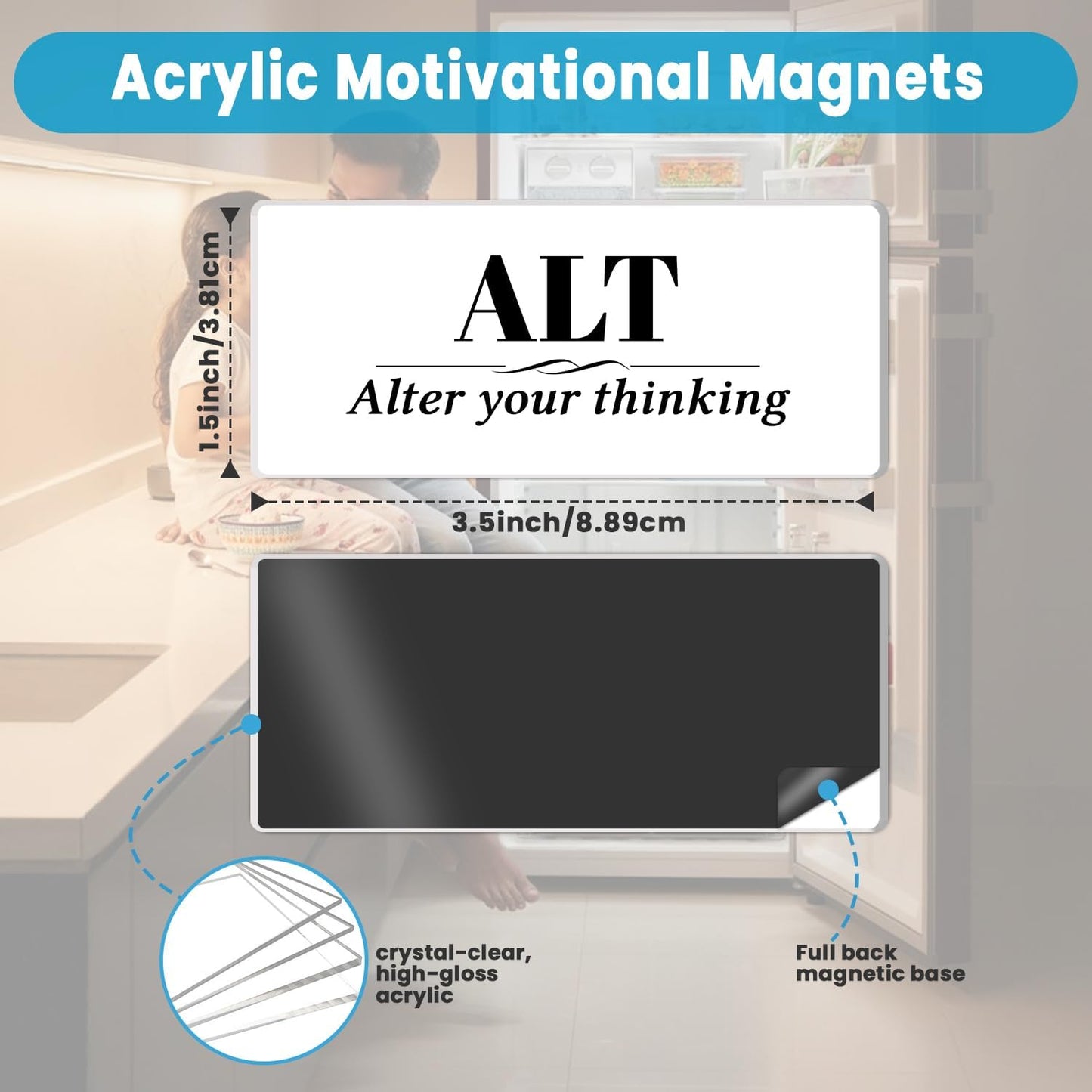 Inspirational Magnets - 3 Pack Ctrl Alt Del Positive Affirmation Magnet Set with Motivational Quotes, Acrylic Strong Encouragements Fridge Magnets for Home, Office, School, Locker Decor (Alt Del Ctrl)