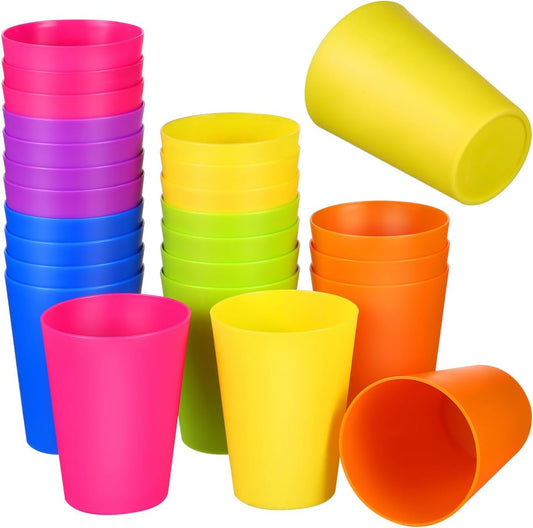 Cabilock 24Pcs Plastic Cups Reusable, Colorful Water Drinking Tumbler Cups, Reusable Nesting Capacity Beverage Mugs for Easter Parties Decor, BBQ Picnics, Smoothies, Juice, Stackable