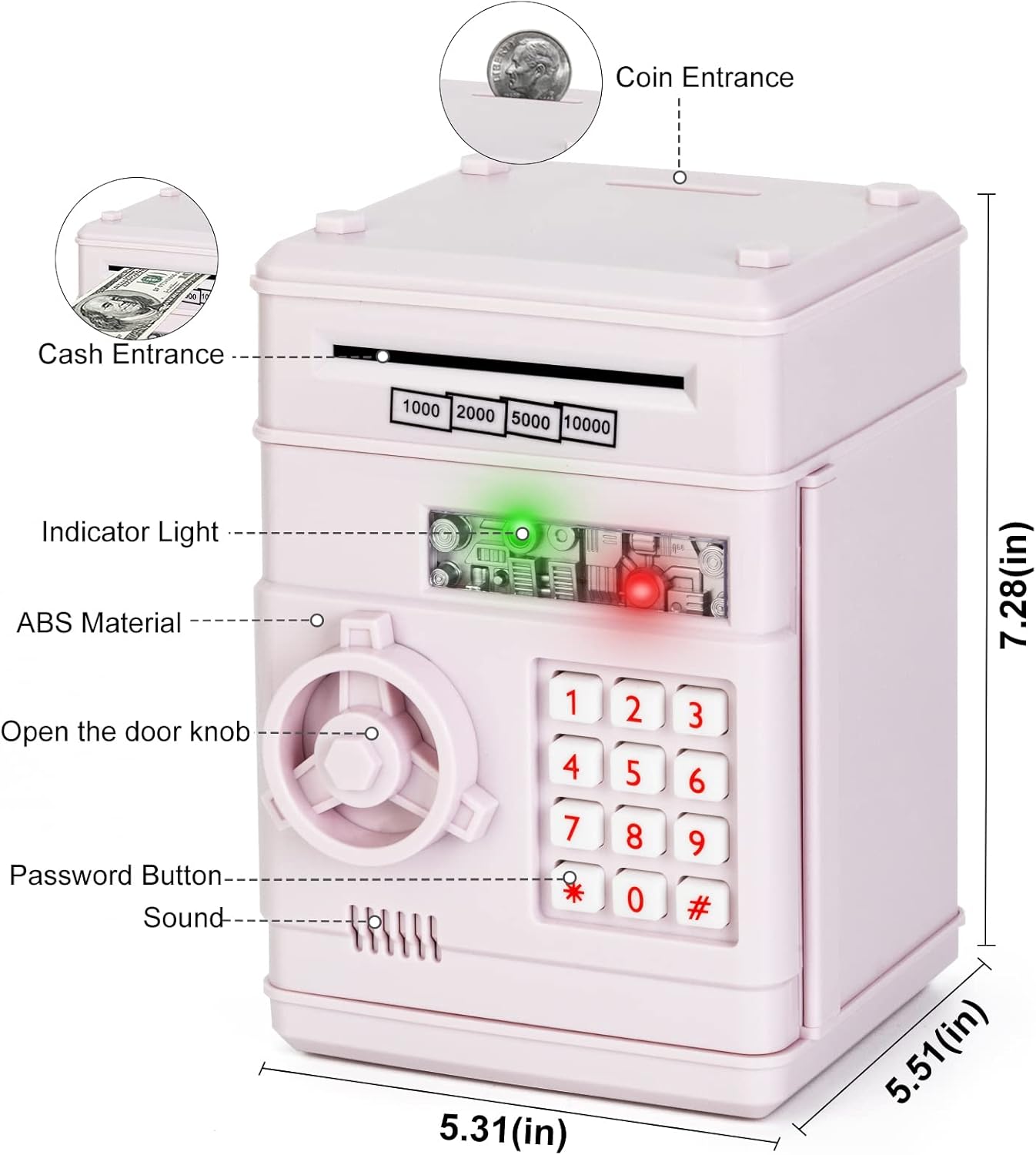 Refasy Piggy Bank Cash Coin Can ATM Bank Electronic Coin Money Bank for Kids Age 3-12, Money Savings Box Mini ATM Coin Bank Toys Gifts for 3 4 5 6 7 8 9 10 11 12 Year Old Boys Girls