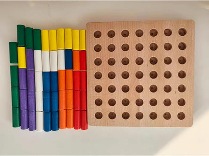 Montessori Wooden Cylinder Peg Set, Sensory Integration Training Fine Motor Toy for Toddlers 2-4 Years,B
