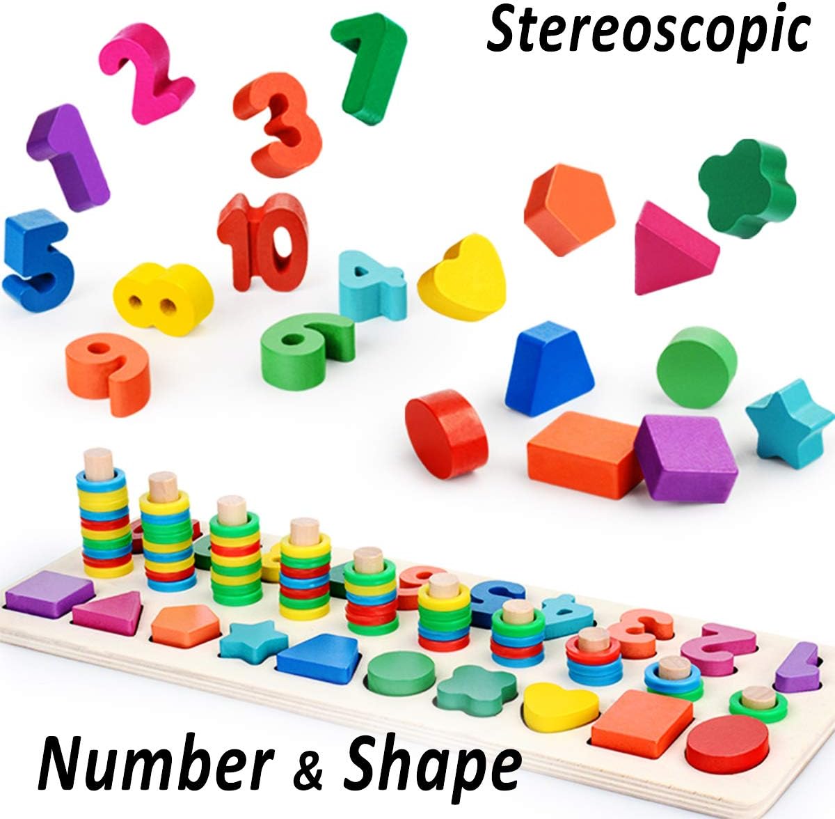 CozyBomB™ Educational Montessori Toys for 1 Year Old Toddlers - Wooden Puzzles Blocks Number Stacking Preschool Learning Activities Shape sorter Math Game Counters Baby Kids Ages 3 4 5 Years Old